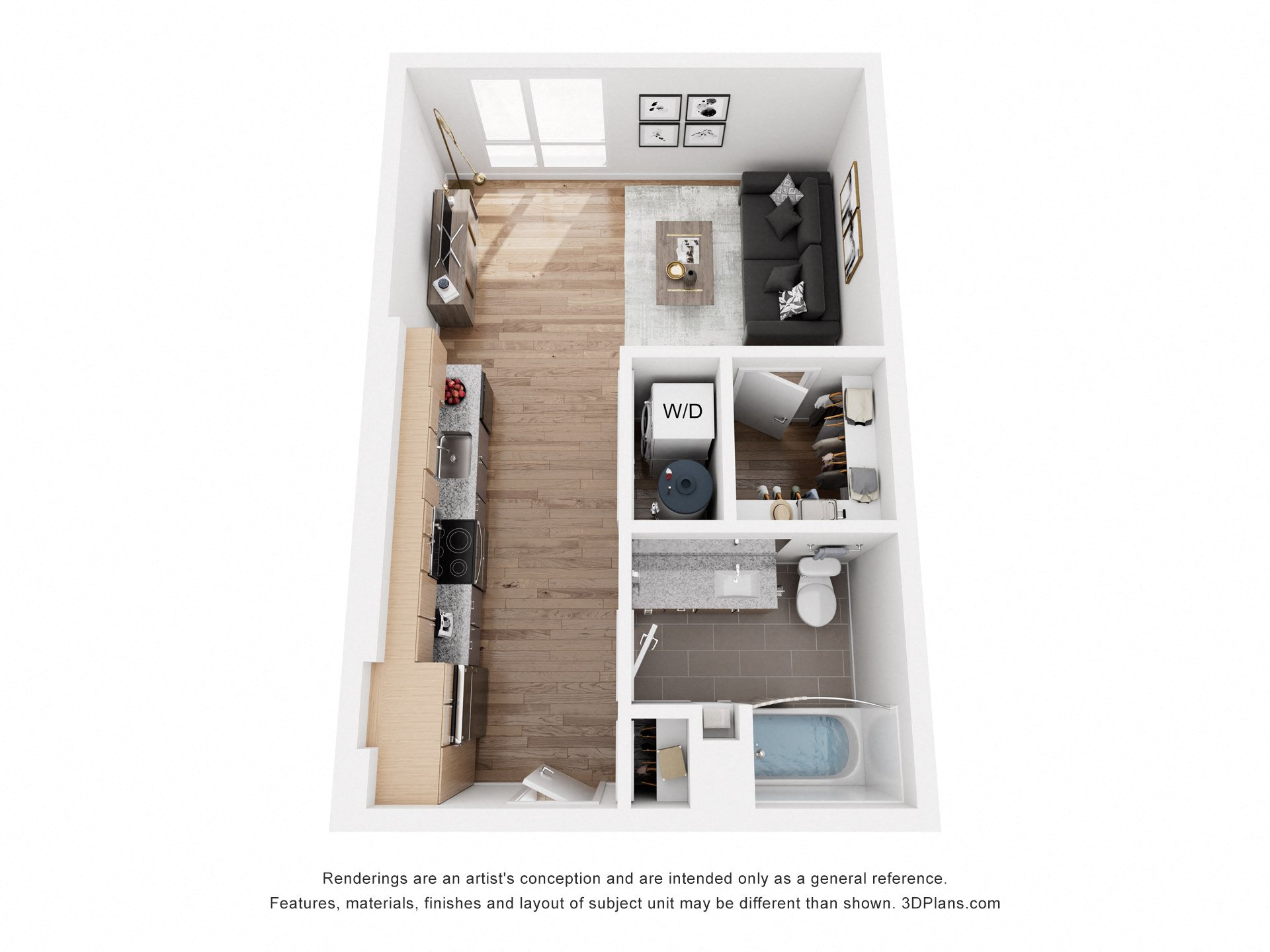 Floor plan for studio, 1 bath, 469 sqft